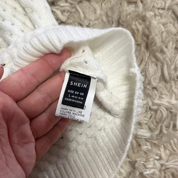 SHEIN Cream Textured Crew Neck Sweater - Picture 2 of 3